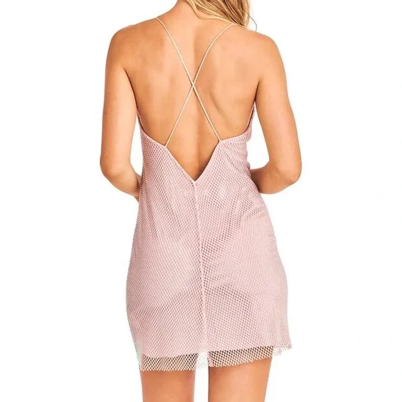 NWT LoveShackFancy Bernise Pink Mesh Rhinestone DressSize 8 Mesh Slip Dress